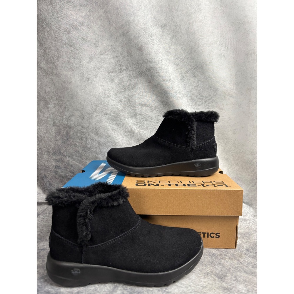 Skechers On The Go Joy Bundle Up Black Ankle Booties Boots Ortholite NWOB Sz 6.5